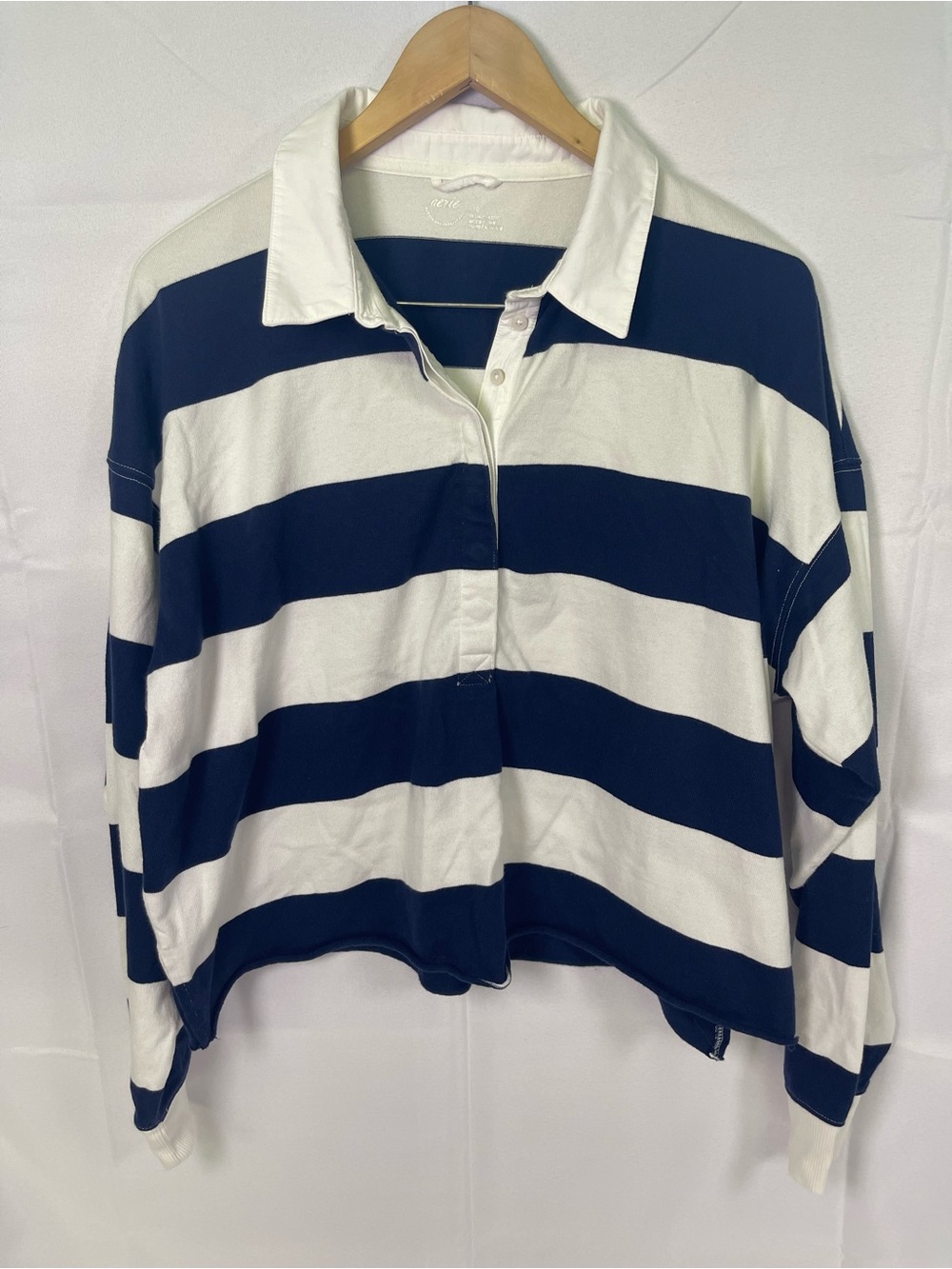 Aerie Women’s Large Navy and White Striped Rugby Shirt - Picture 2 of 6